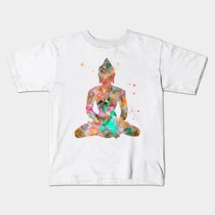 Buddha Watercolor Painting Gold Aqua Kids T-Shirt